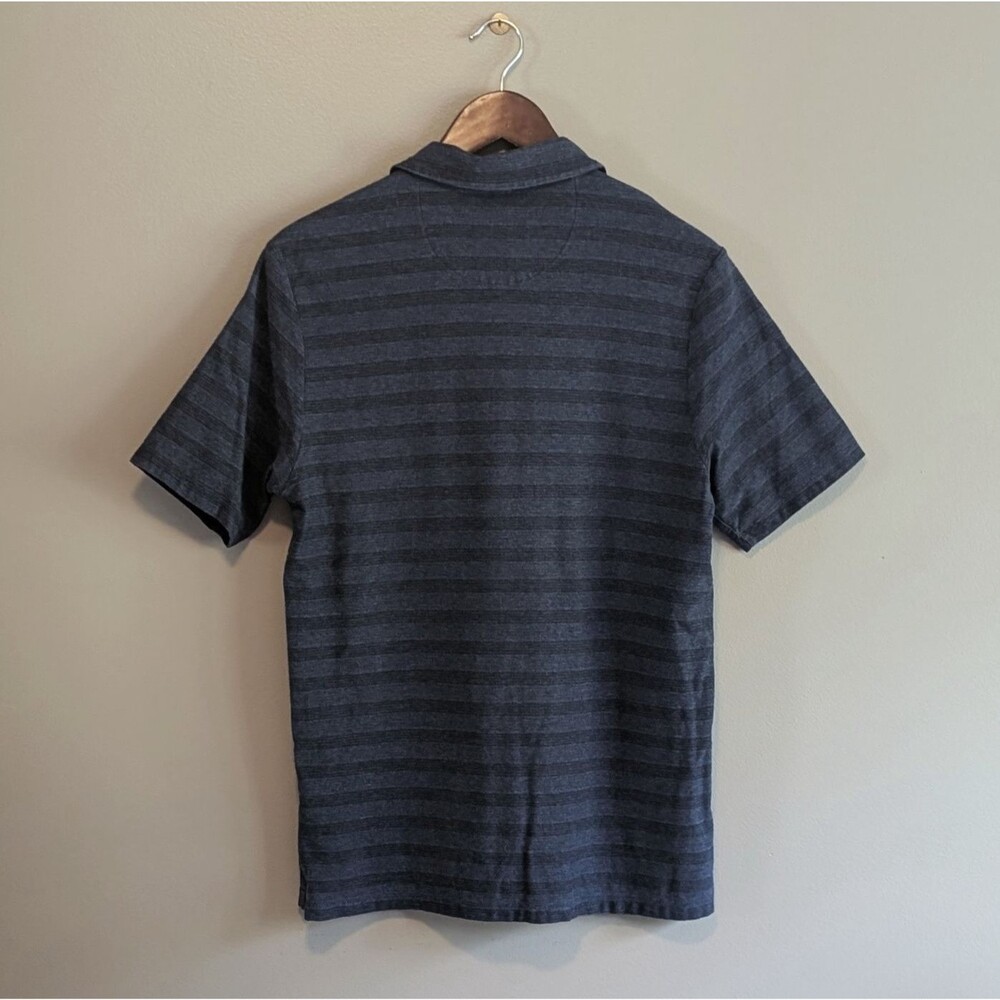Johnston & Murphy Mens M Medium Blue Striped Pima Cotton Pocket Polo Shirt SS - Picture 6 of 6